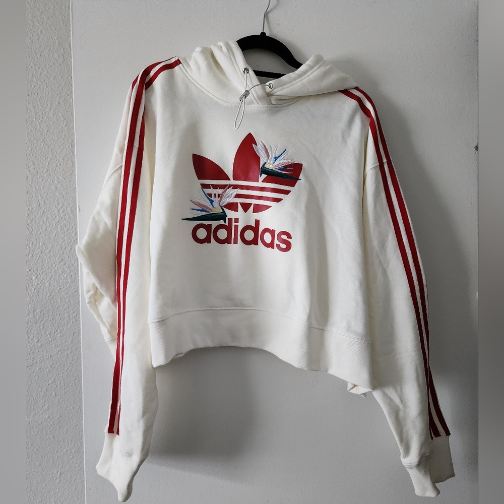 Adidas Floral Embroidery Plus Size Cropped Hoodie